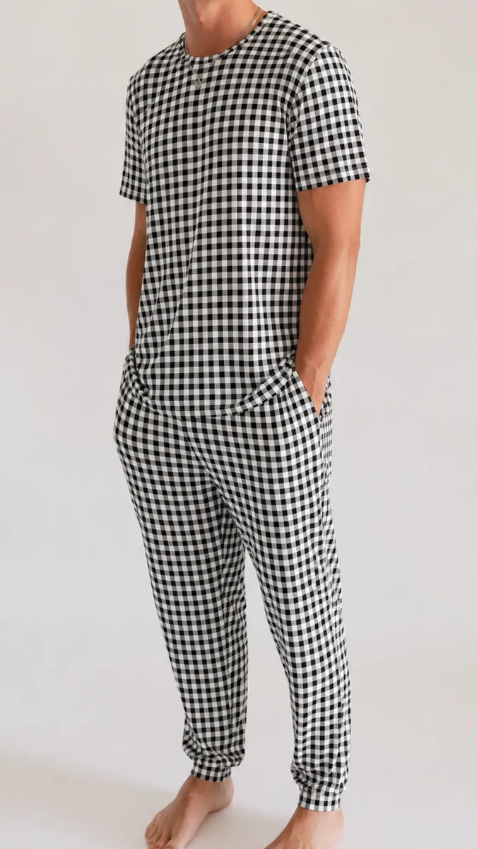 Adult Jogger Set In Black Gingham | Silks Design