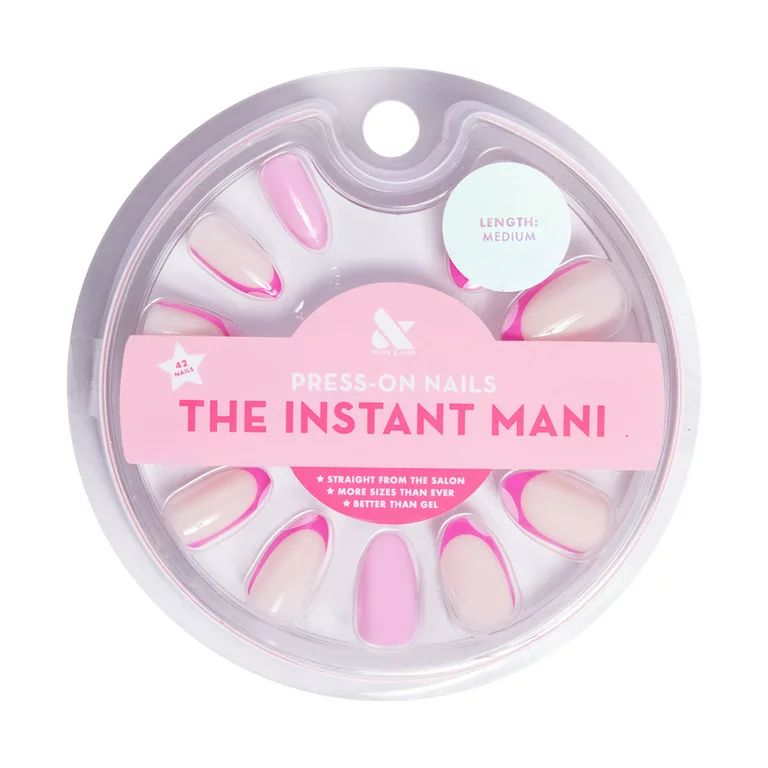 Olive & June Press-On Artificial Nails, Almond Medium, Pink Party French, 42 Ct | Walmart (US)