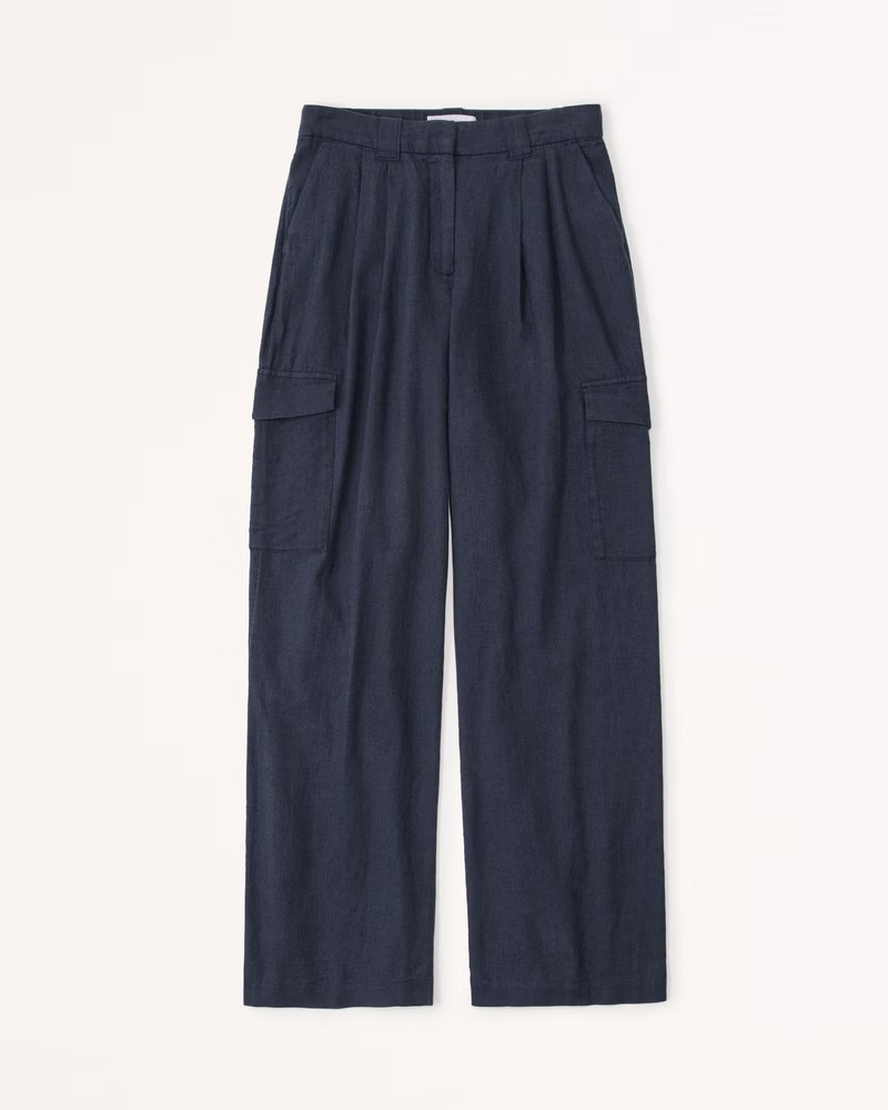 Linen-Blend Tailored Ultra Wide-Leg Cargo Pant | Abercrombie & Fitch (US)