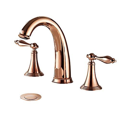 Wovier Rose Gold Widespread Waterfall Bathroom Sink Faucet,Two Handle Three Hole Lavatory Faucet,... | Amazon (US)