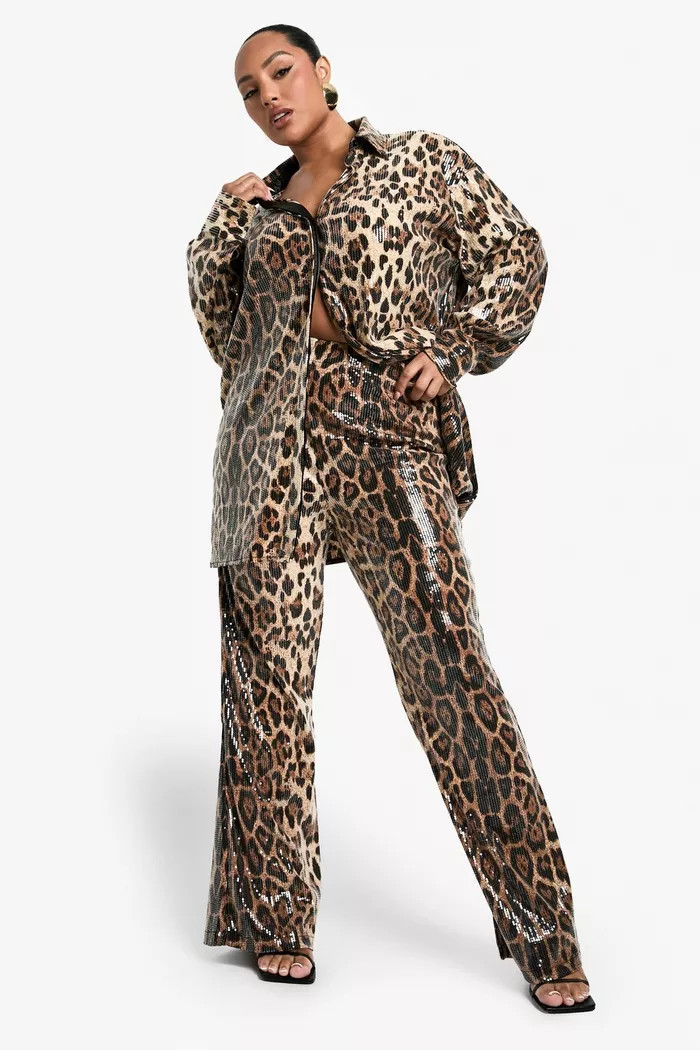 Plus Leopard Sequin Trouser | boohoo (US & Canada)