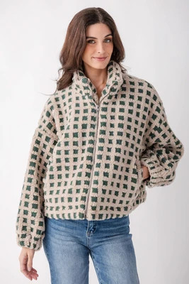 Buttermelon Check Sherpa Fleece Jacket | Social Threads
