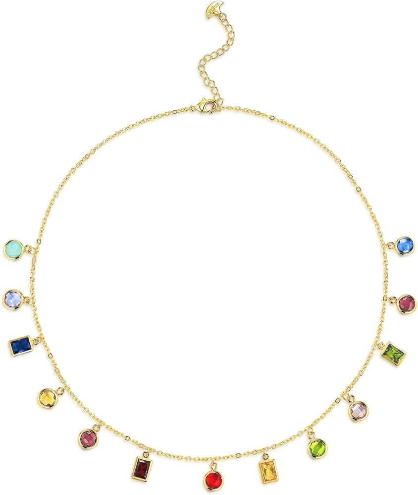 SNGIA Gold Plated Colorful Charm Necklace for Women Adjustable Shell Pearl Crystal Beaded Gemston... | Amazon (US)