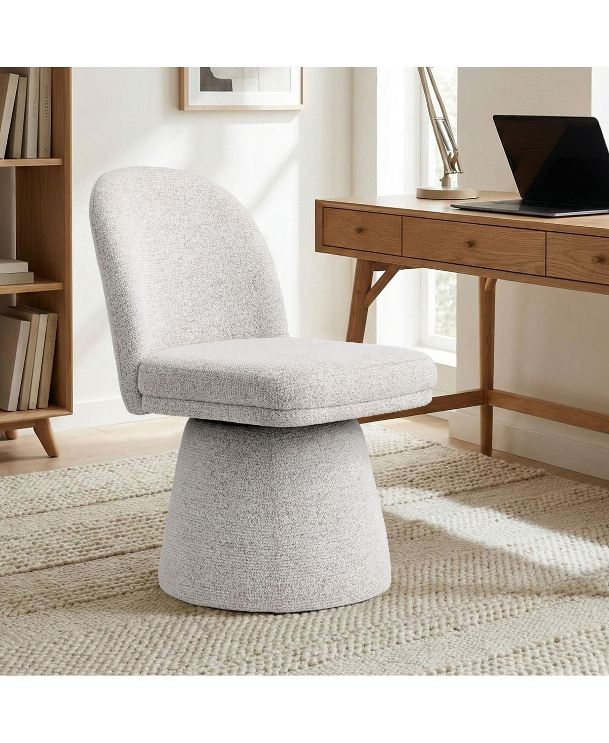 Maison Boucle Swivel Home Office Chair, Upholstered Fabric Desk Chair, Armless, 1 Pc - Beige | Macy's