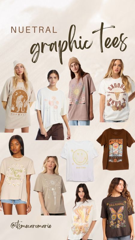 Must have neutral graphic tees for spring and summer 👏🏼 affordable and comfy! 
Tee shirts graphic band tees billabong cozy oversized T-shirt style trending summer style 

#LTKsalealert #LTKstyletip #LTKunder50