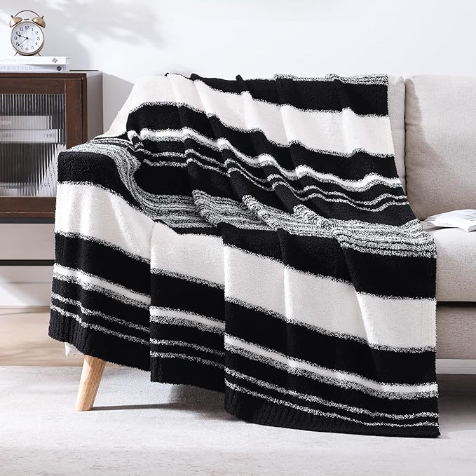 WRENGONGE Black White Throw Blanket, 50x70 Soft Cozy Microfiber Striped Throw Blankets for Couch,... | Amazon (US)