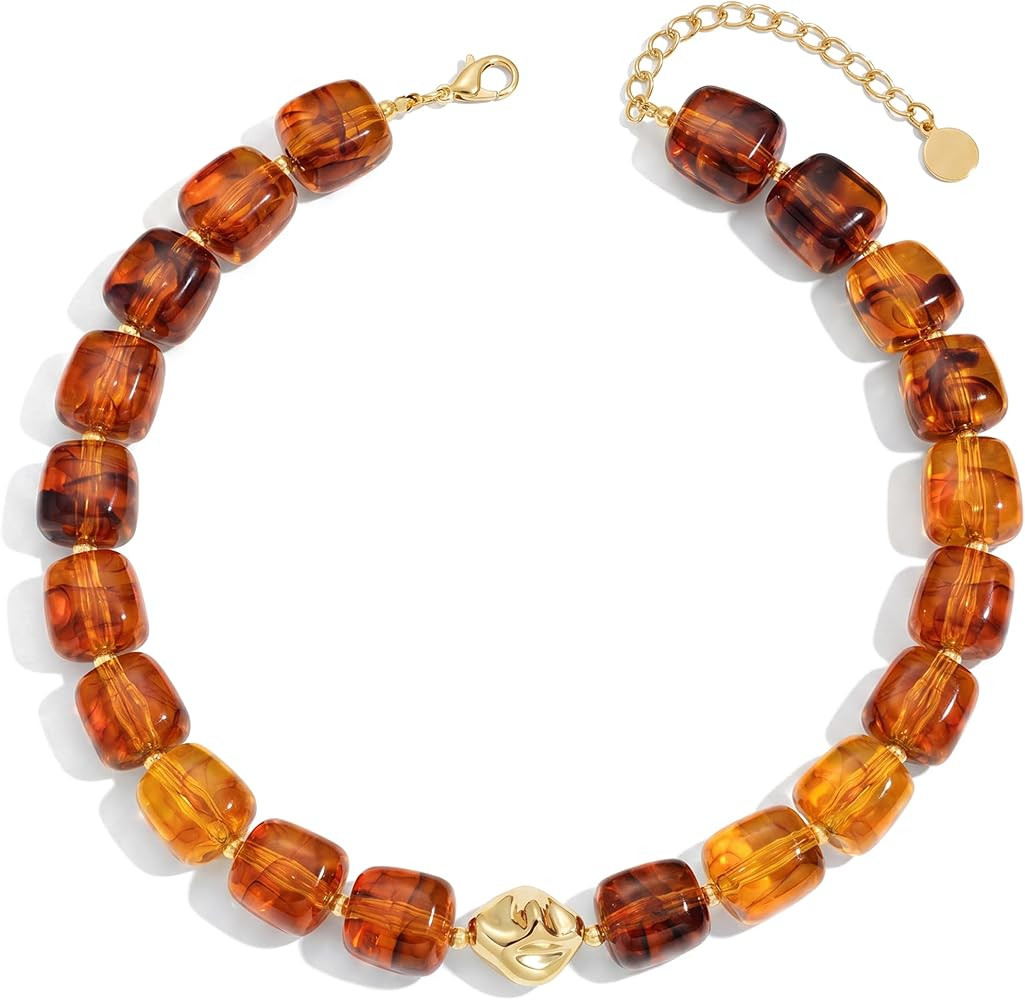 Beaded Necklaces for Women Boho Chunky Necklace Statement Big Resin Bead Choker Fashion Summer Be... | Amazon (US)