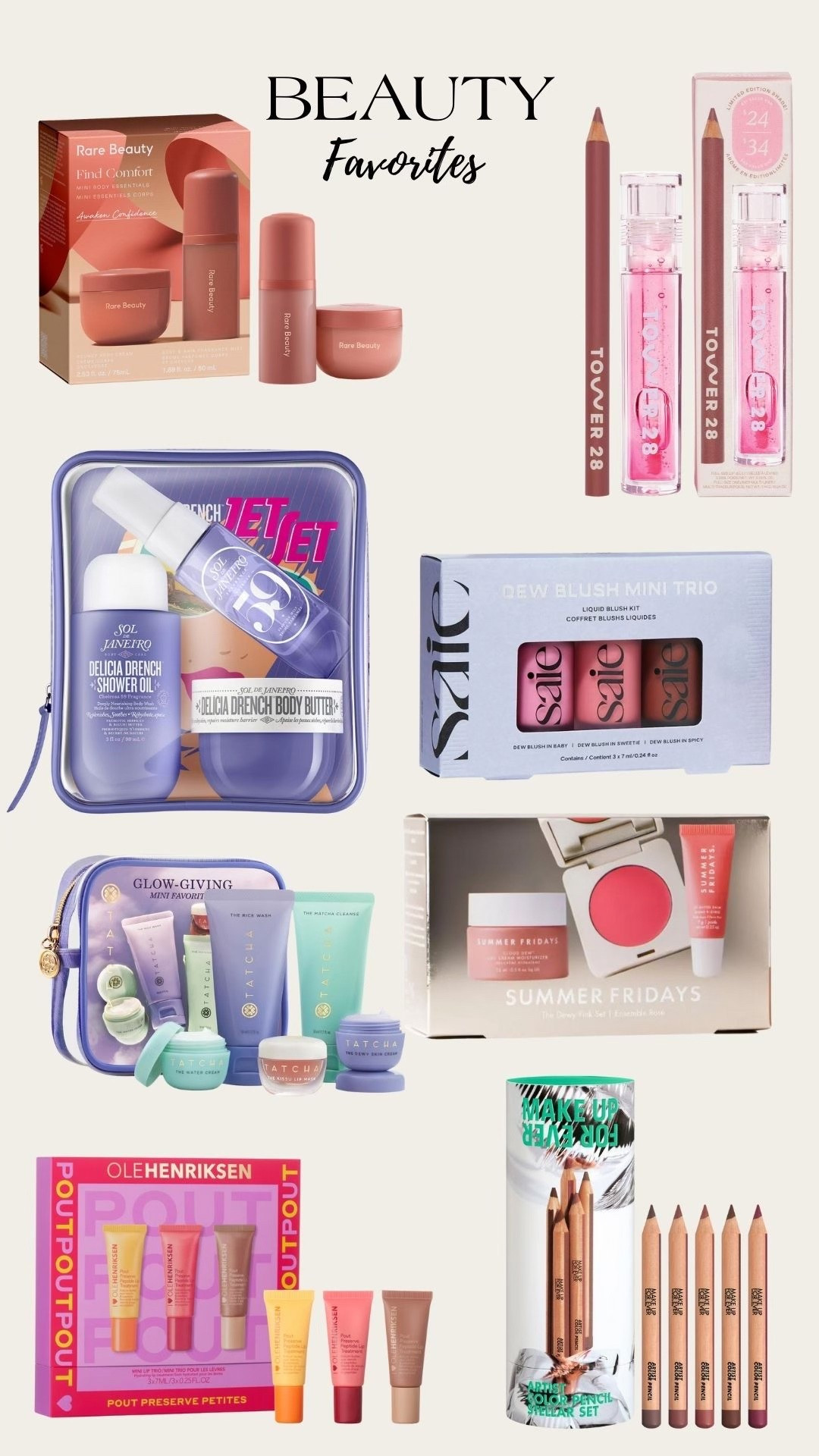 Beauty favorites!

Sephora - Gift sets - Gift guide - Rare beauty - Tower 28 - Sol de Janeiro - Saie - Tatcha - Summer Fridays - Makeup Forever - Ole Henrikson - Gift ideas - Last minute gift ideas 

#LTKGiftGuide #LTKHoliday #LTKBeauty
