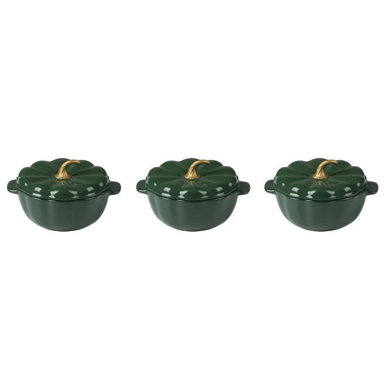The Pioneer Woman Ceramic Pumpkin Mini Dutch Oven Pot Cocottes with Lids Set of 3, Green - Walmar... | Walmart (US)