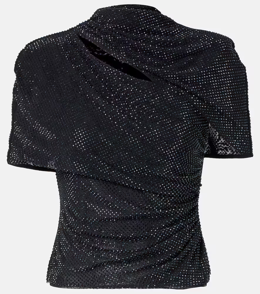 Self-Portrait Draped embellished mesh top | Mytheresa (US/CA)