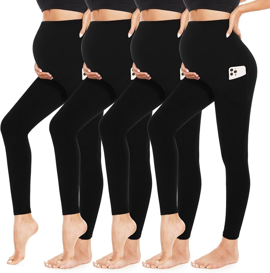 4 Pack Women’s Maternity Leggings with Pockets Over The Belly Butt Lift - Soft Workout Pregnanc... | Amazon (US)