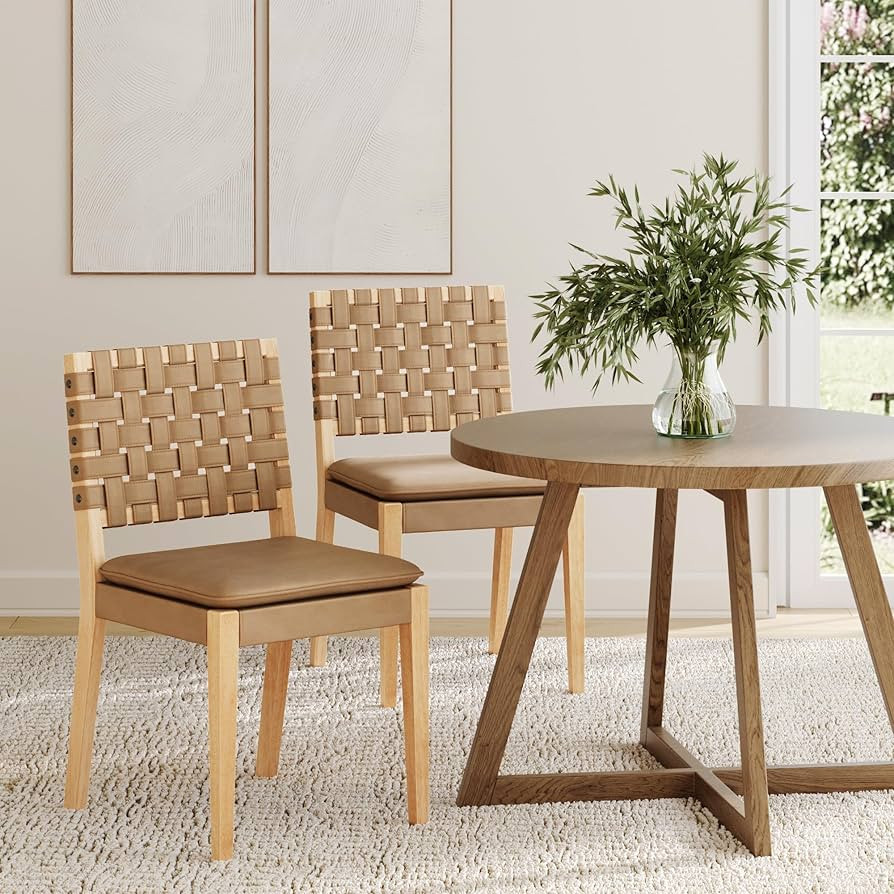 Nathan James Cohen Wood Dining Chair, Mid-Century Modern Upholstered Side Chair with Hand Woven F... | Amazon (US)