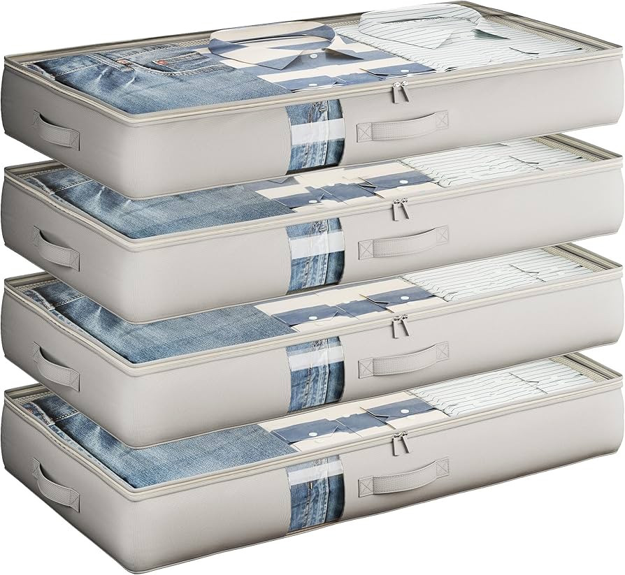 Under Bed Storage Containers with Window, Closet Organizers and Storage Bags, Foldable Underbed S... | Amazon (US)