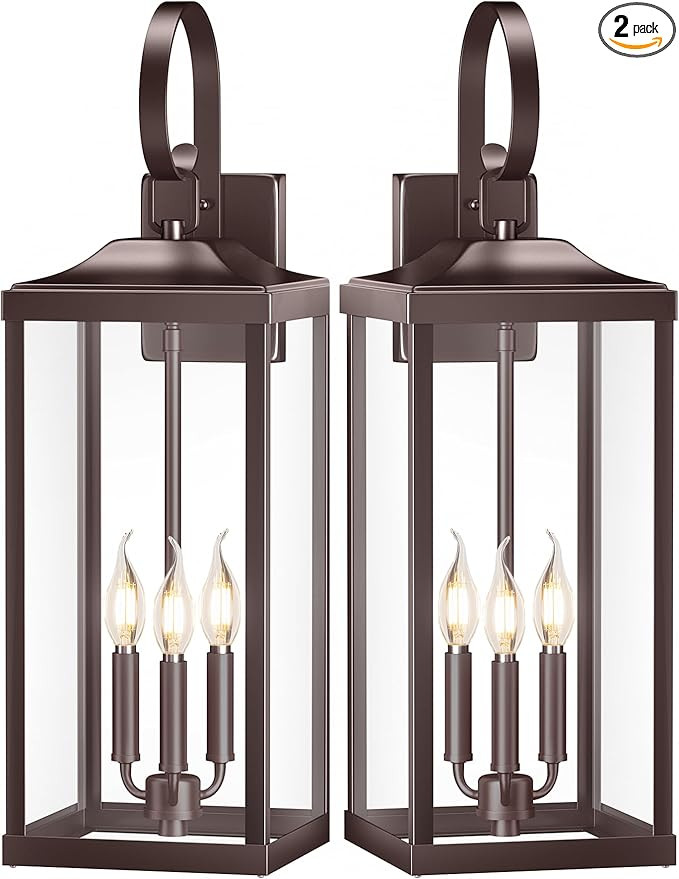 2 Packs 24" Extra Large 3-Light Outside Wall Light Fixture, Oil Rubbed Bronze Outdoor Porch Lante... | Amazon (US)