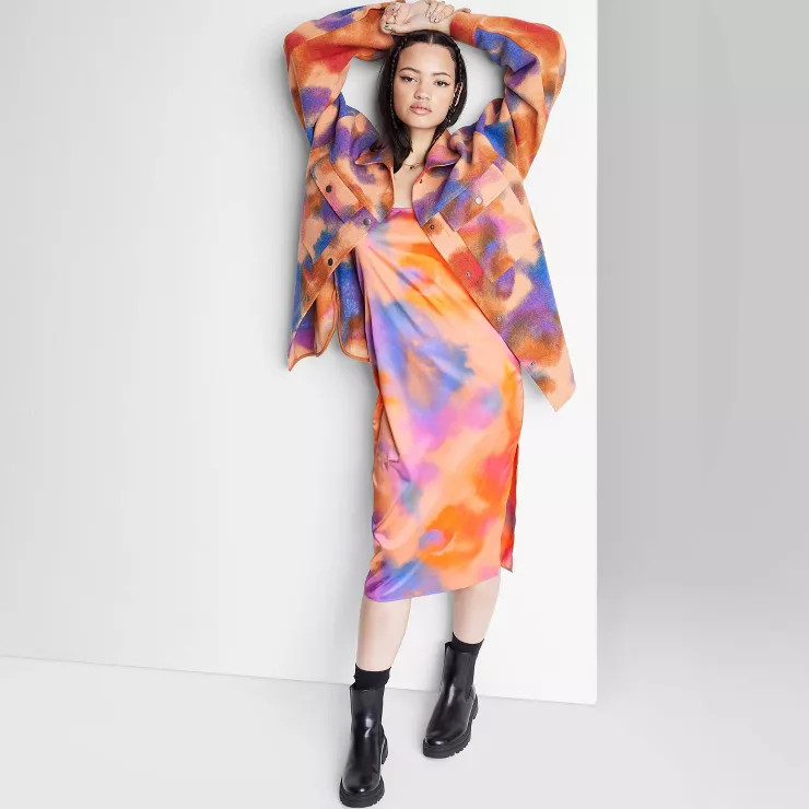 Women's Satin Slip Dress - Wild Fable™ Orange Tie-Dye | Target