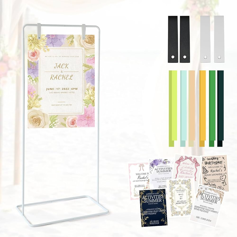 Wedding Sign Stand - Adjustable Wedding Sign W/Design Bundle & Leather Sign Hanging Straps, Durab... | Amazon (US)