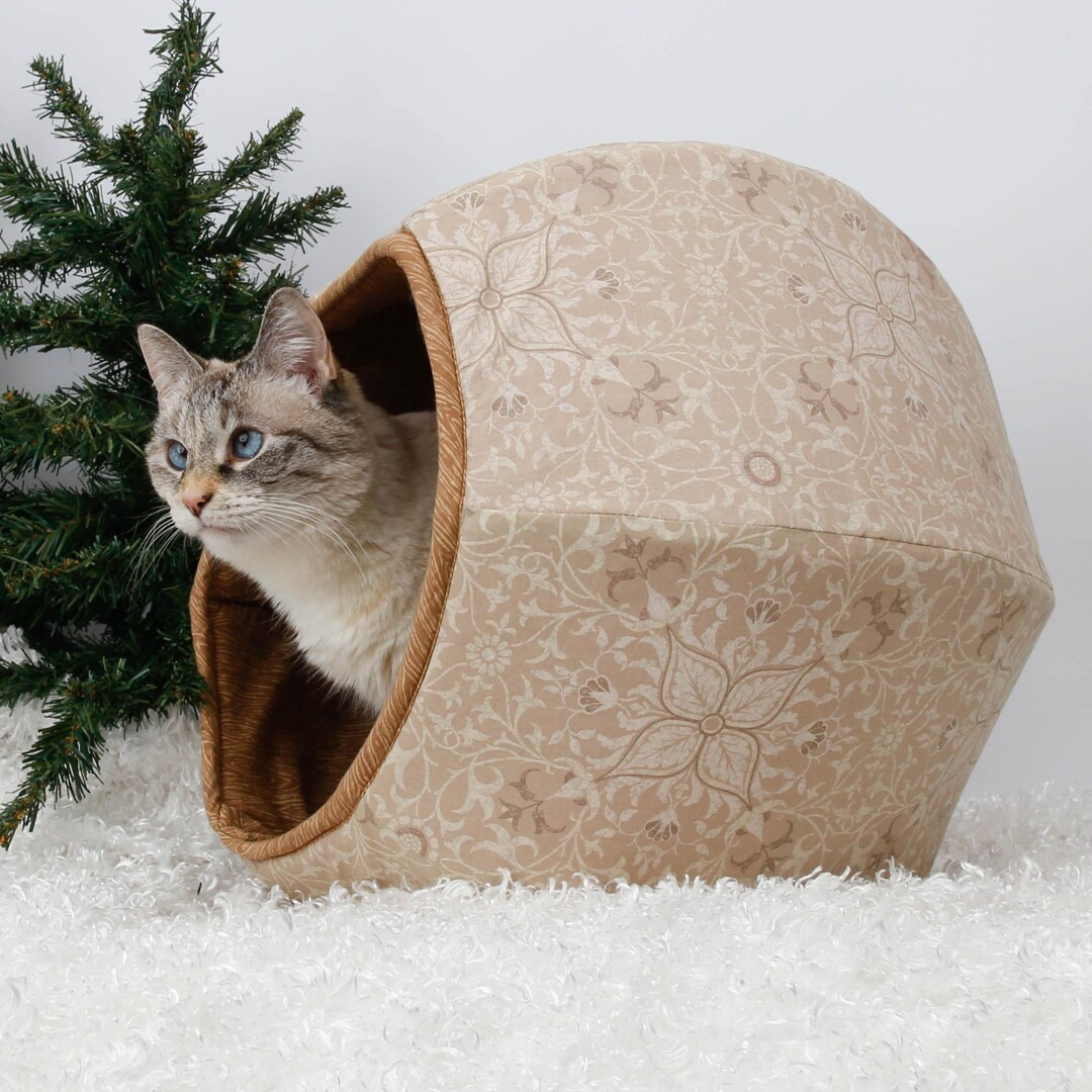 Cat Ball Craftsman Pattern Cat Cave Pet Bed With Two Openings in Neutral Color Cotton Fabric - Et... | Etsy (US)