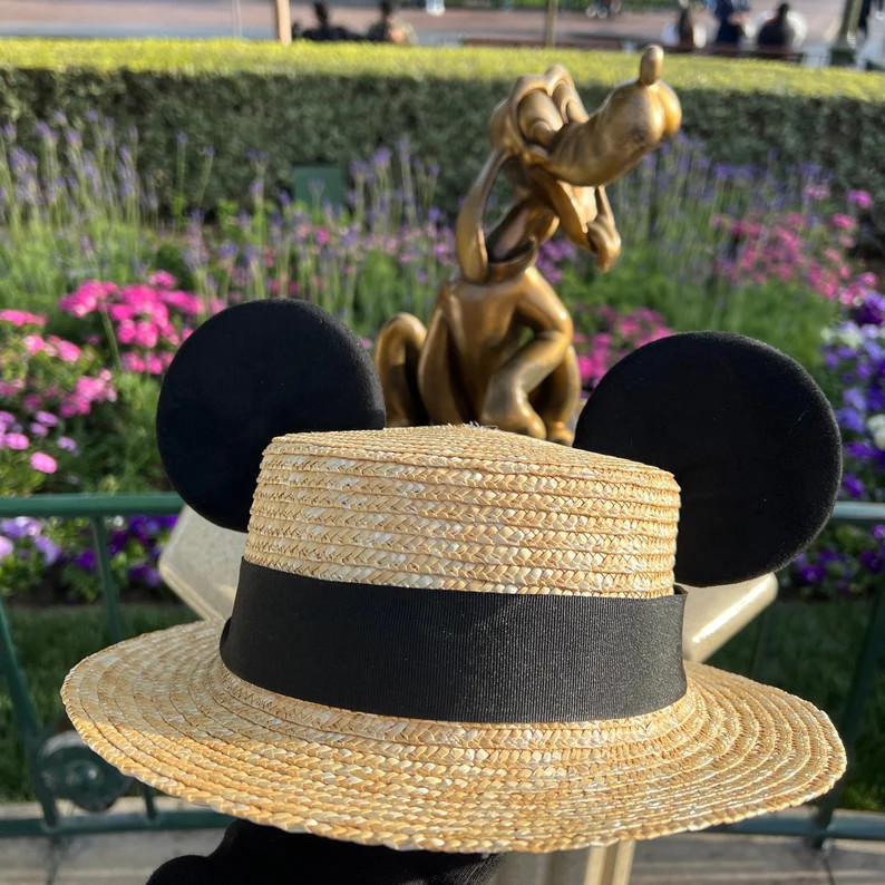 Lightweight Straw Sun Hat With SEWN ON Sturdy Mouse Ears Inspired by Mickey - Etsy | Etsy (US)