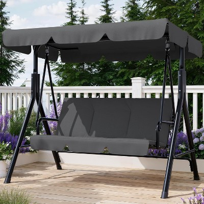 Outdoor Porch Swing with Adjustable Canopy, 3-Seat Patio Swing Chair with Stand, Heavy Duty Metal Frame for Garden, Backyard & Poolside, Gray. | Target