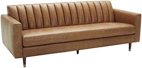 Amazon Brand – Rivet Damien Mid-Century Modern Channel-Tufted Sofa, 87"W, Leather, Cognac | Amazon (US)