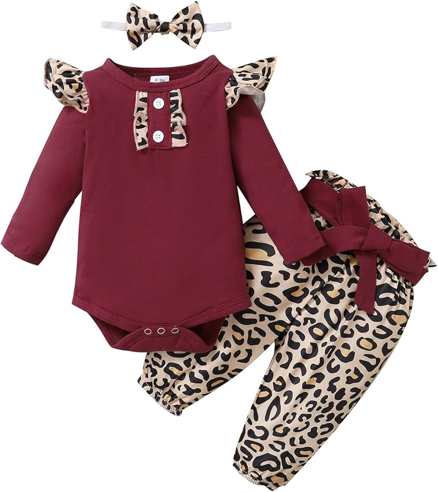 Yvowming Newborn Baby Girl Clothes Infant Baby Ruffle Romper +Pants + Headband Toddler Girl Outfi... | Amazon (US)