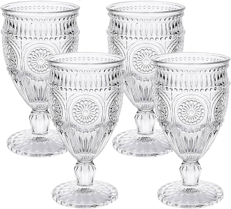 Kingrol 4 Pack Wine Glasses Goblets, 10 oz Vintage Water Glasses, Romantic Mixed Drink Glasses fo... | Amazon (US)