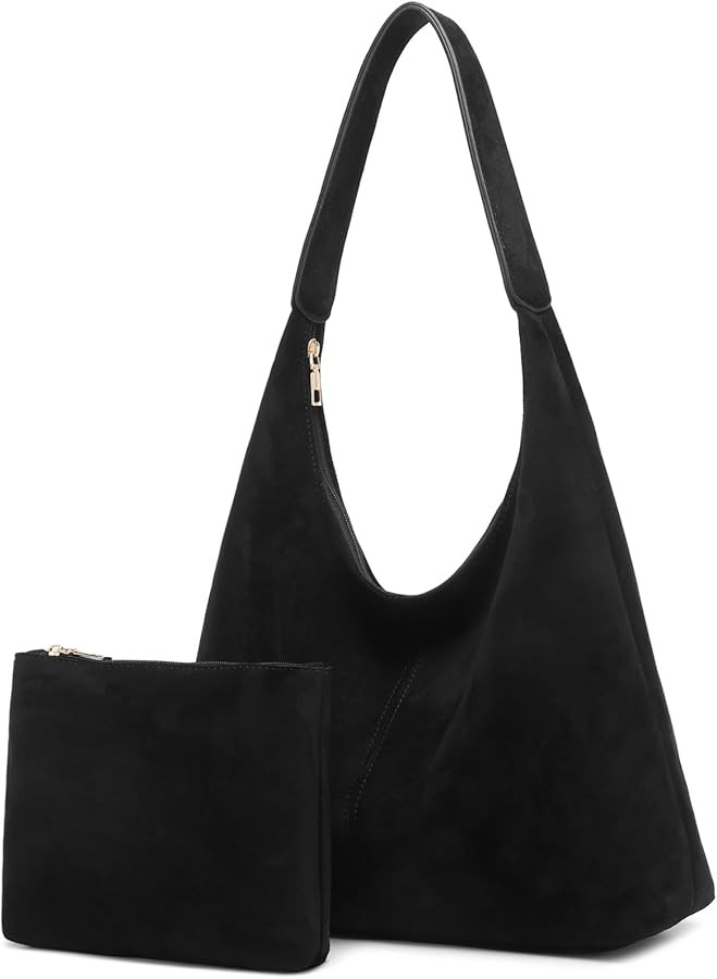 Slouchy Suede Hobo bag for Women Casual Shoulder Bag Soft Cresent Tote Purse Handbag Work Travel | Amazon (US)