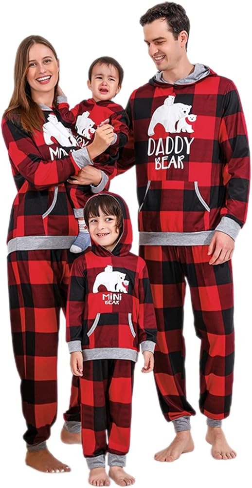 FULA-bao Holiday Family Pajamas Matching Sets Christmas PJs with Mama Bear Printed Romper Plaid P... | Amazon (US)