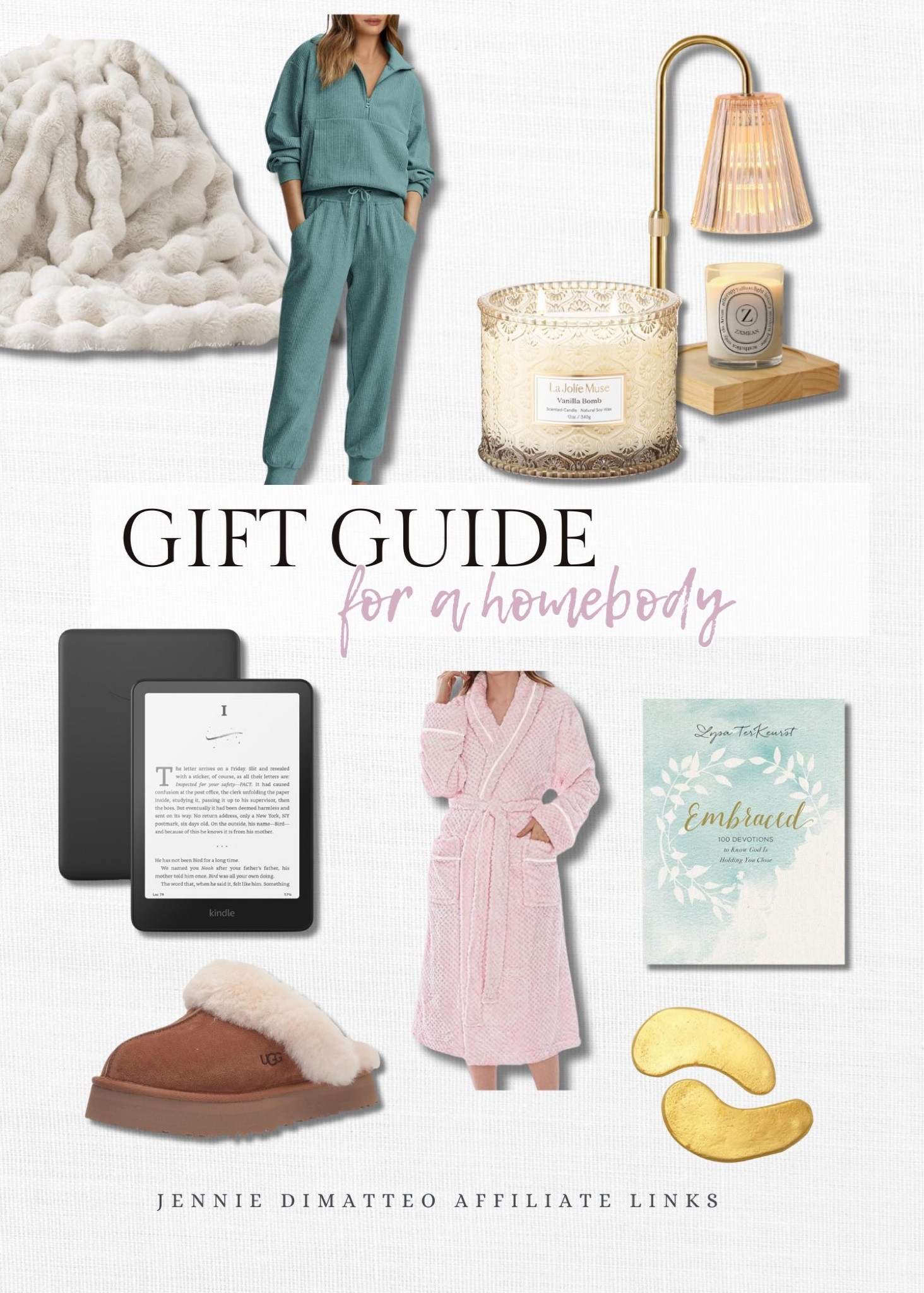 Gift Guide for a homebody! 

Robe. Kindle. Slippers. Candle Warmer. Candle. Blanket. Eye Mask. Devotional Book. Loungewear Set.

#LTKGiftGuide #LTKHome #LTKSaleAlert