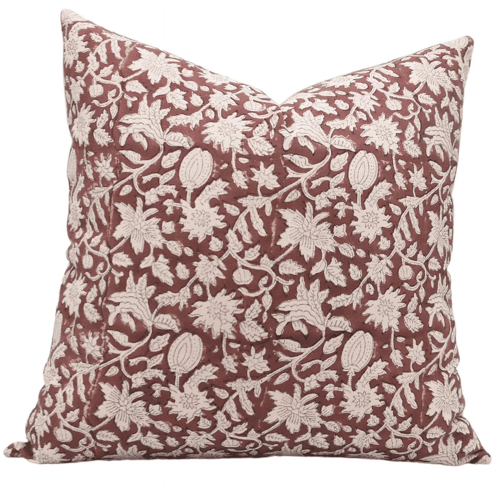 Fabdivine Block Print Throw Pillow Case, 20x20 Inch Duck Canvas Decorative Cushion Cover, Floral ... | Walmart (US)