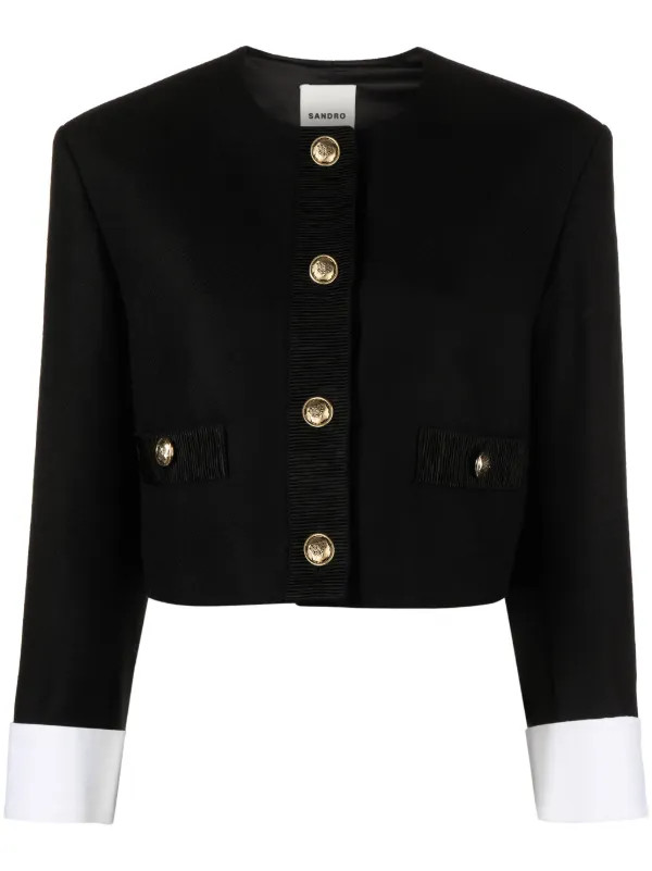 SANDRO Cropped virgin-wool Jacket - Farfetch | Farfetch Global