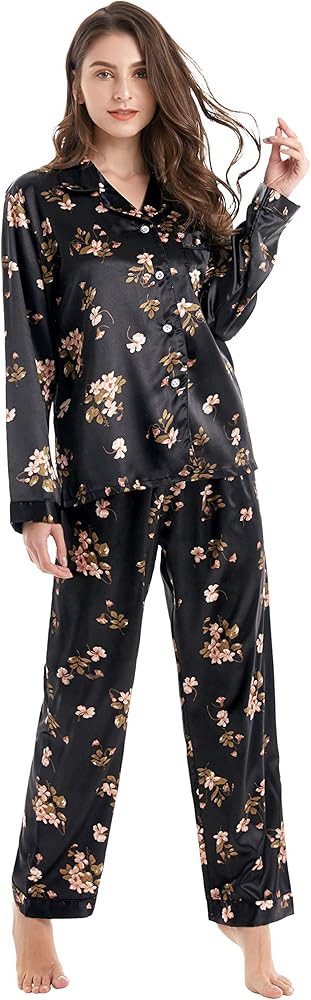 TONY AND CANDICE Women's Classic Satin Pajama Set Sleepwear Loungewear | Amazon (US)