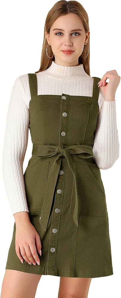 Allegra K Women's Classic Adjustable Strap A-Line Overall Denim Dress | Amazon (US)