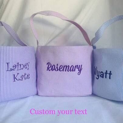 Personalized Seersucker Easter Basket, Embroidered Easter Basket, Monogram Easter Basket, Custom Bunny Basket | SHEIN