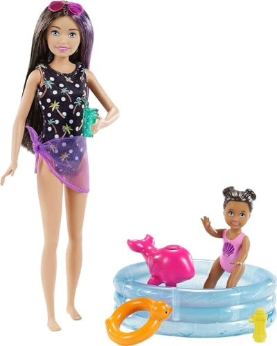 Barbie Skipper Babysitters Inc Playset with Skipper Doll, Color-Change Small Doll, Pool, Squirt Whale Toy & Accessories | Amazon (US)