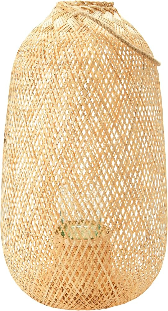Bloomingville Hand-Woven Bamboo Lantern with Jute Handle & Glass Insert, Natural Candle Holder | Amazon (US)