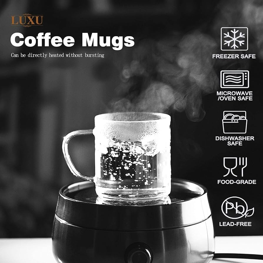 LUXU 4pcs Set Simple Glass Coffee Mugs-Hand Blown&Seamless Design,14 oz Clear Coffee Cups-Heat Re... | Amazon (US)