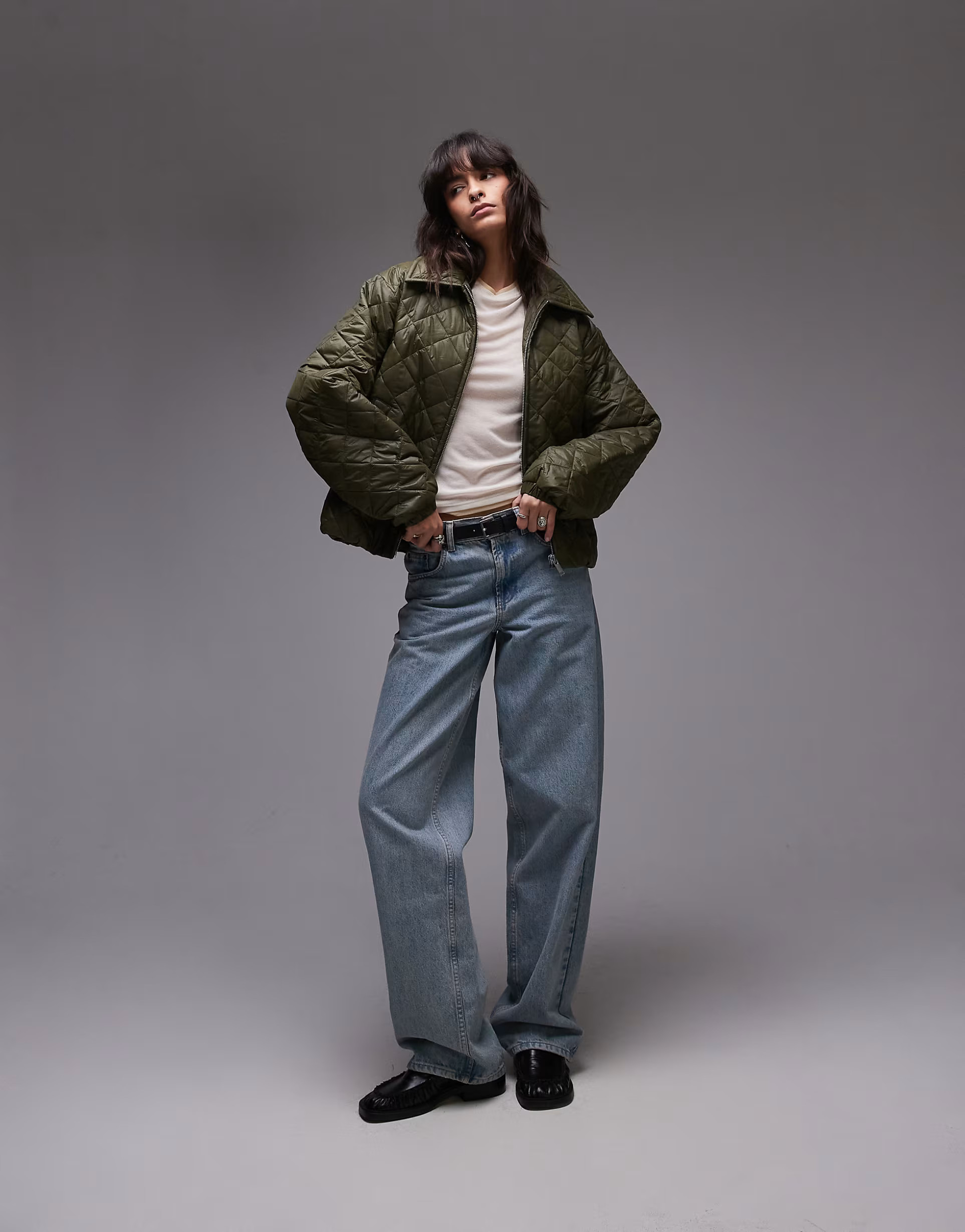 Topshop quilted liner jacket in khaki | ASOS (Global)