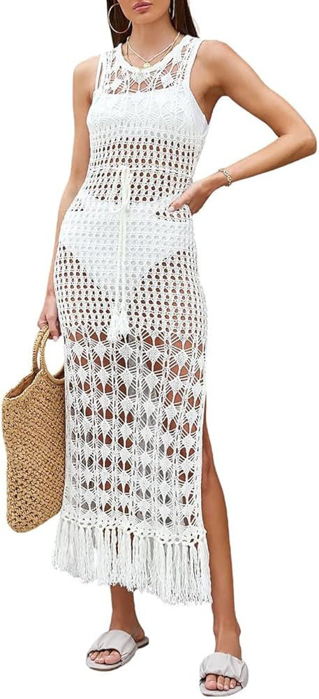 Bsubseach Crochet Cover Ups for Swimwear Women Sleeveless Knit Beach Dress Open Back Bathing Suit... | Amazon (US)