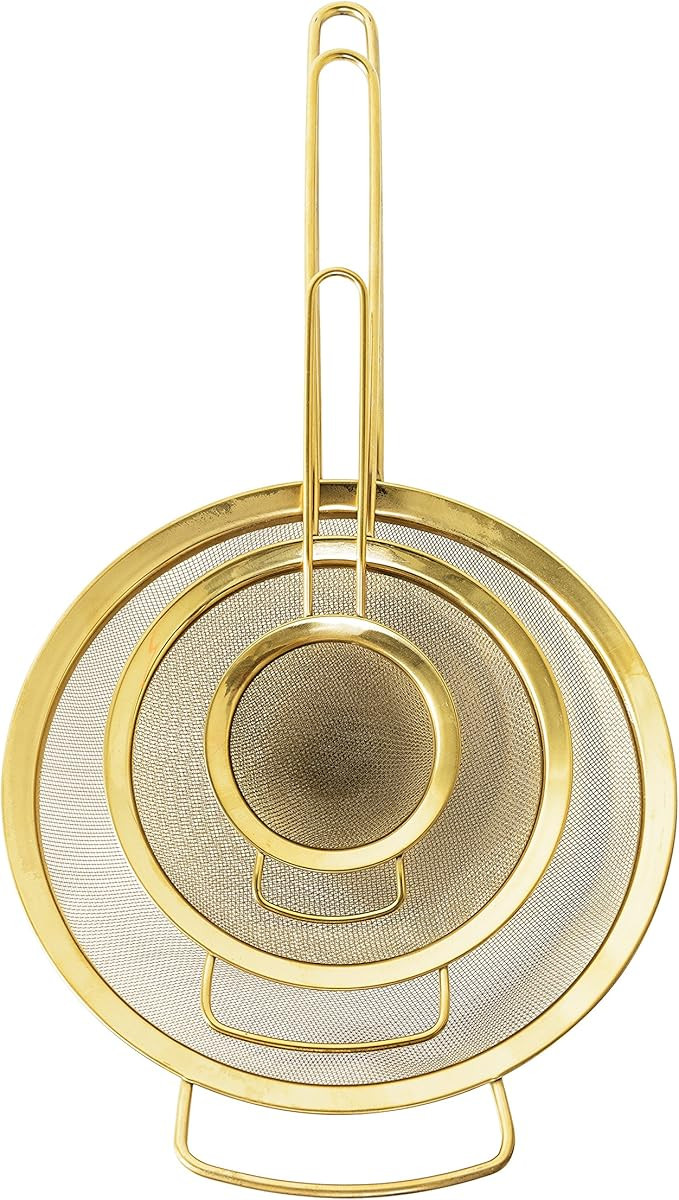Bloomingville Set of 3 Stainless Steel Strainers with Gold Finish | Amazon (US)