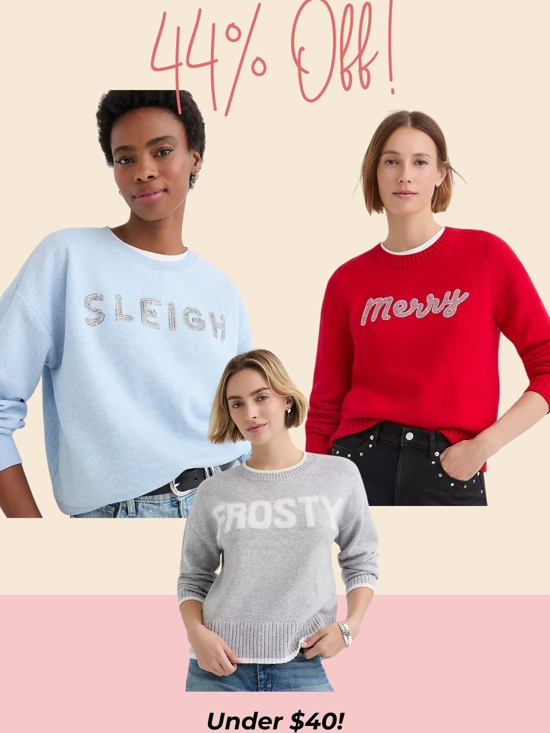 These cute, festive sweaters from Loft are perfect for the holidays... and all under $40! Discount taken automatically.

Merry Sweater, Christmas Sweater 

 #LTKHoliday #LTKSeasonal #LTKFindsUnder50