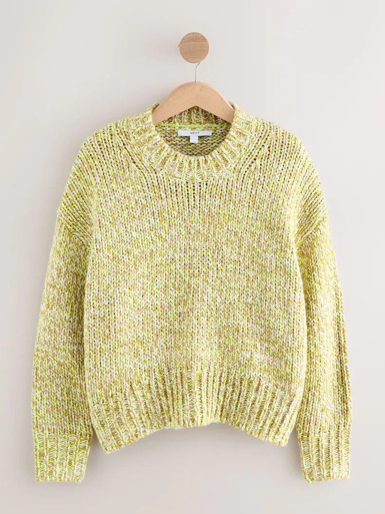 Fluro Yellow Multi Twist Knit Crew Neck Jumper With Wool | Next US