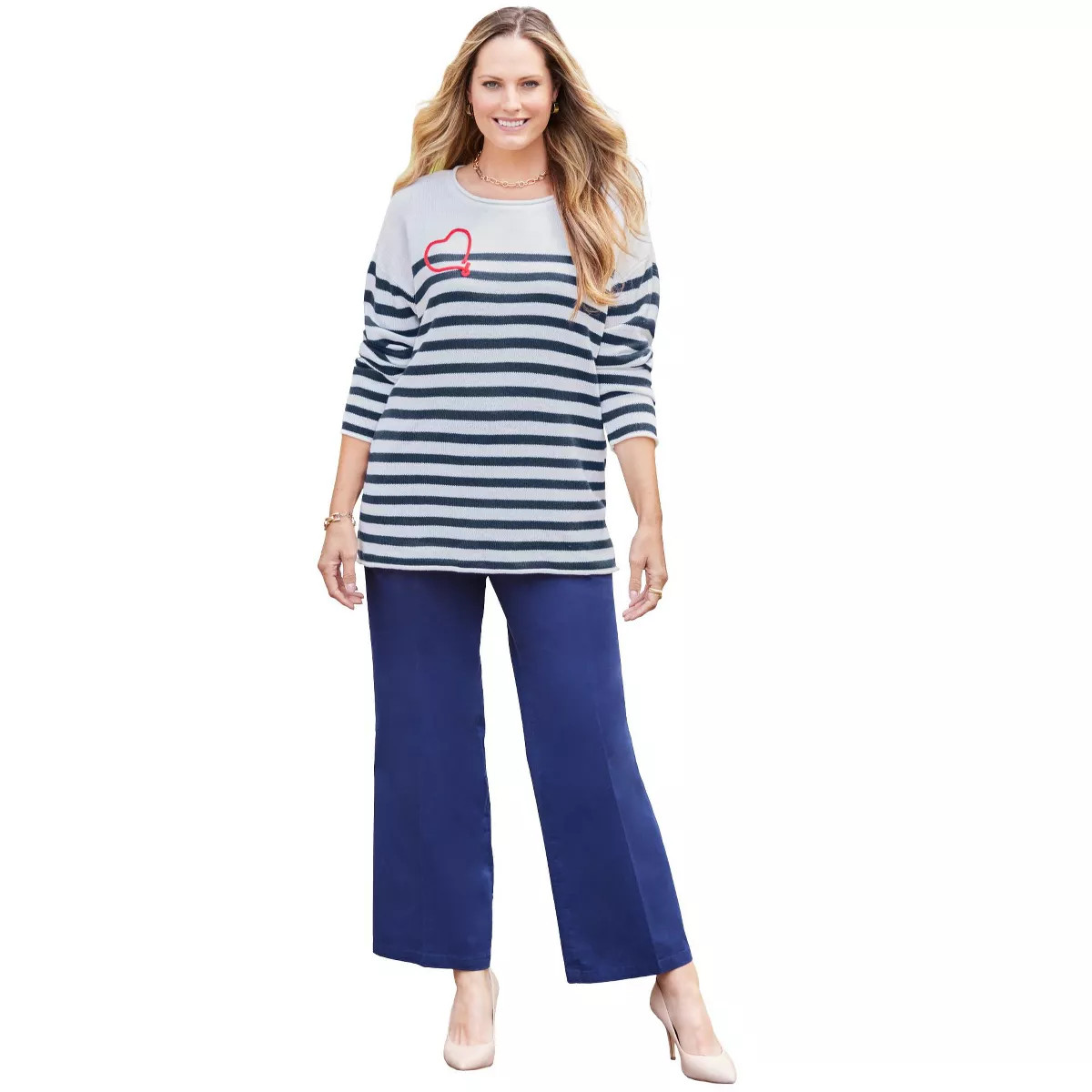 Catherines Women's Plus Size Liz&Me Heart & Soul Stripe Sweater | Target