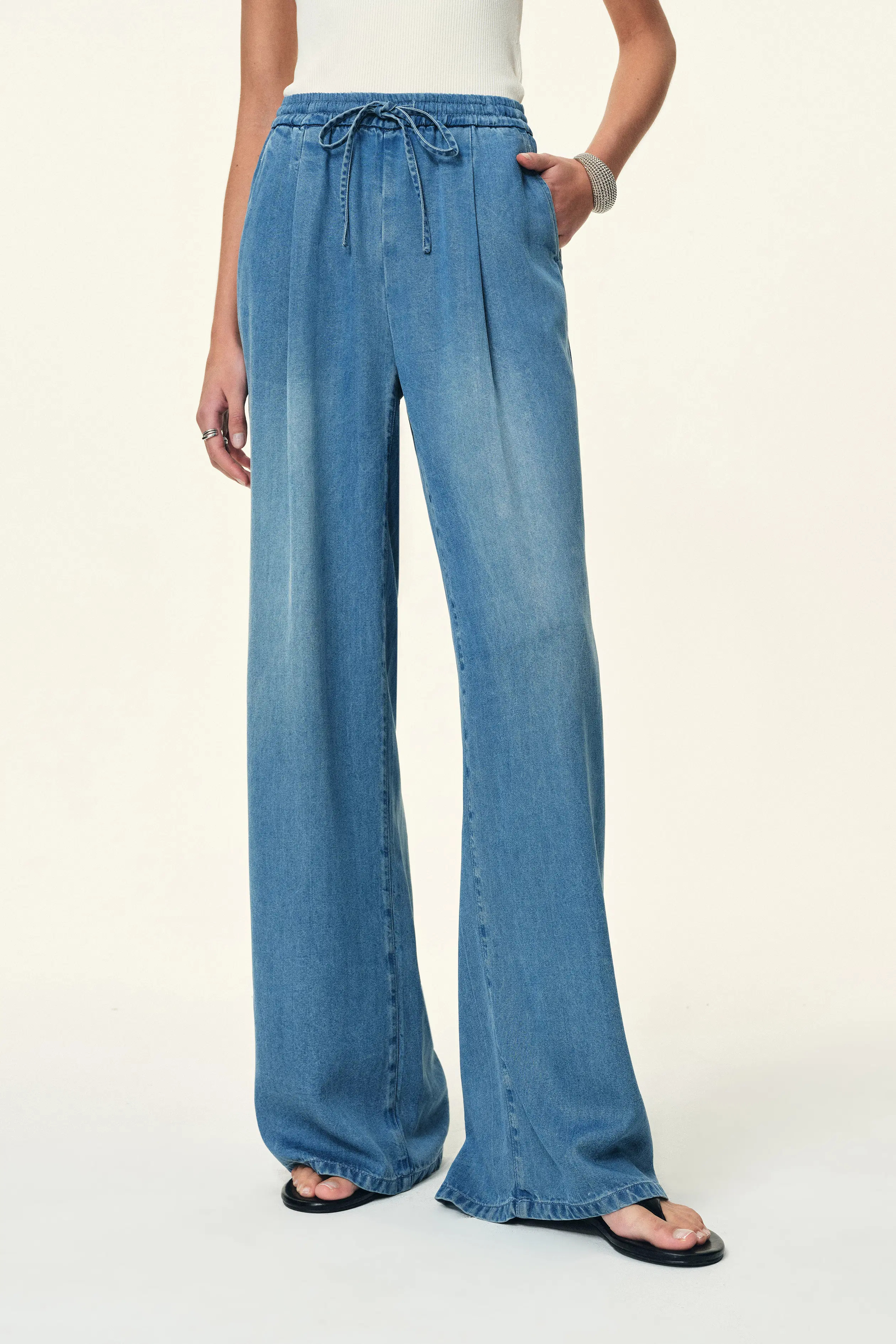Eva Drapey Wide Leg Jeans in Lyocell Denim — Shorter Length | Fabrique