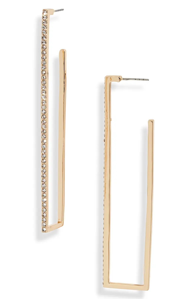 Open Edit Crystal Pavé Rectangular Hoop Earrings | Nordstrom | Nordstrom