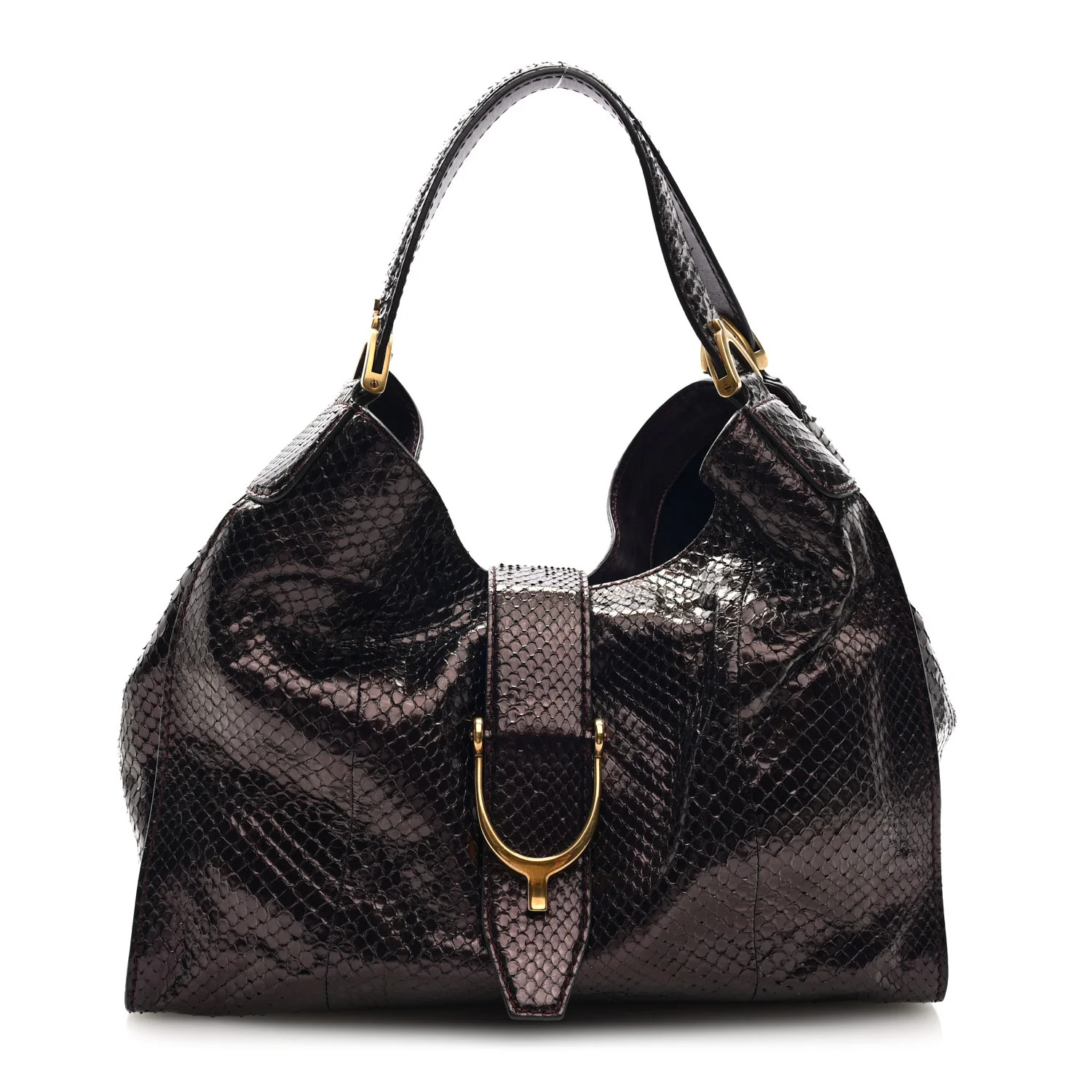 Snakeskin Medium Soft Stirrup Shoulder Bag Brown | FASHIONPHILE (US)