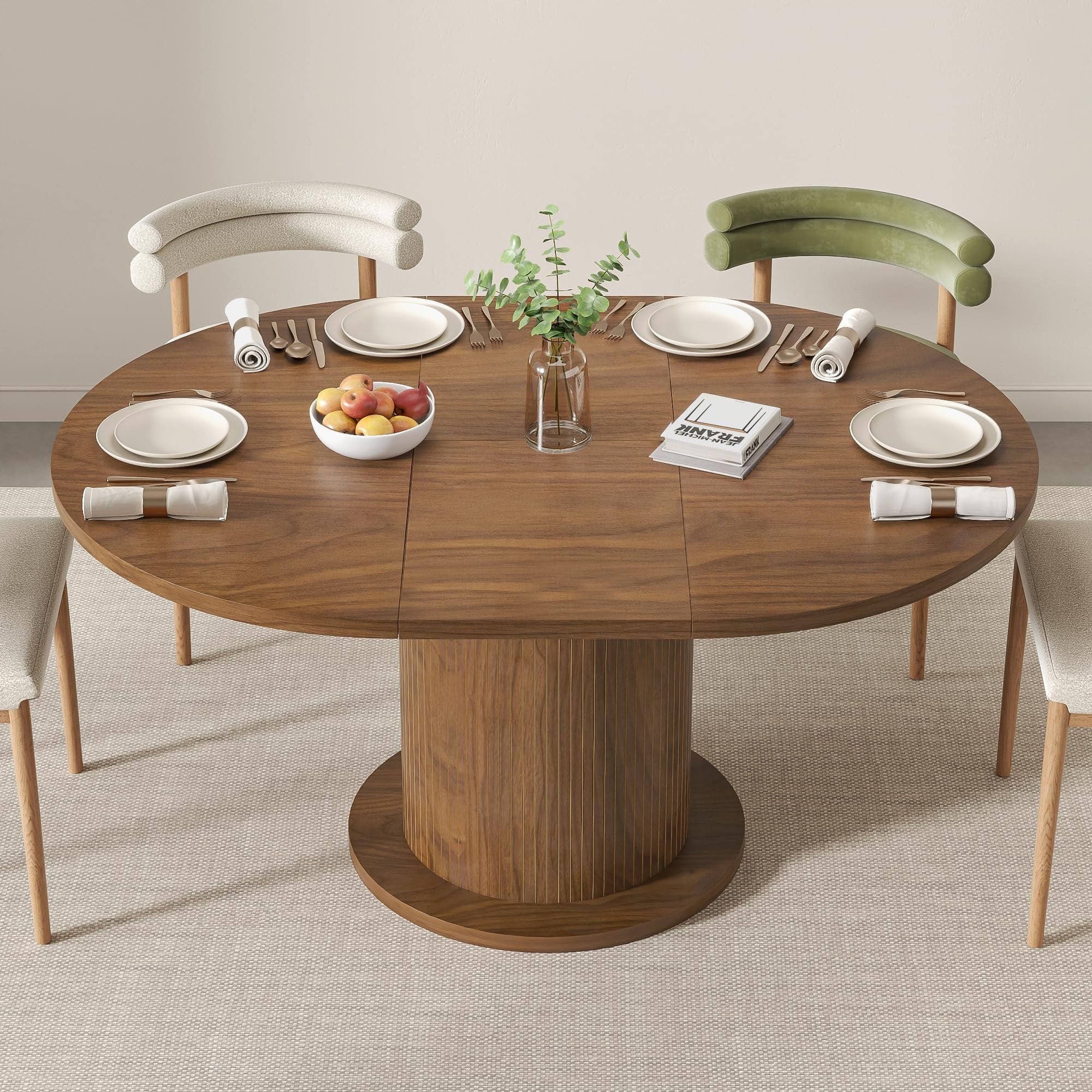 Extendable Wooden Round Dining Table, Modern Farmhouse Kitchen Table for 4-6, Walnut | Walmart (US)