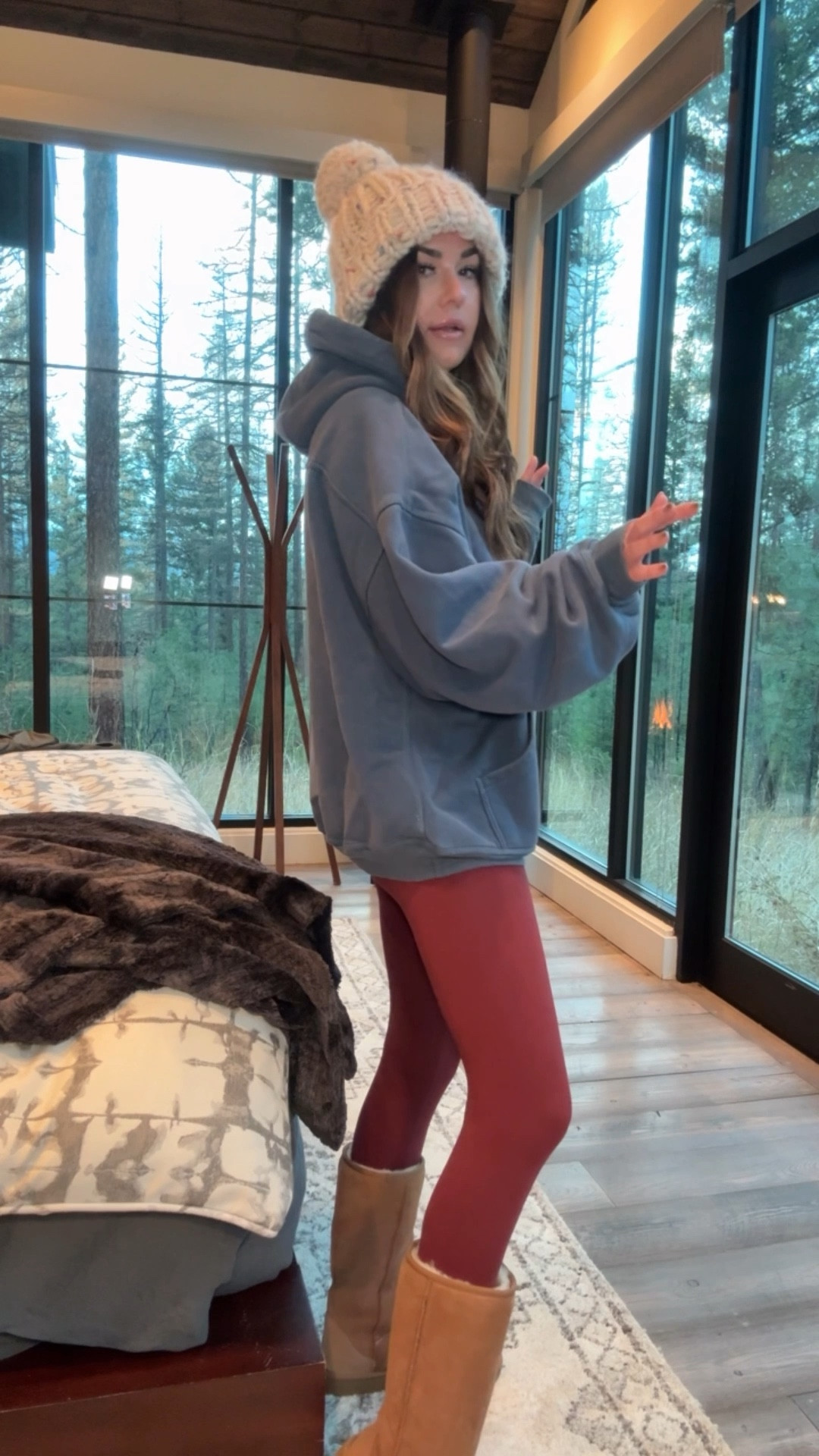 cozy vibes by the fire before dinner. size small in this perfectly oversized boyfriend hoodie. love the vintage wash on the fabric. my FAVORITE leggings comes in a dozen colors, this is the color oxblood. size small in both  

#LTKTravel #LTKSeasonal #LTKVideo