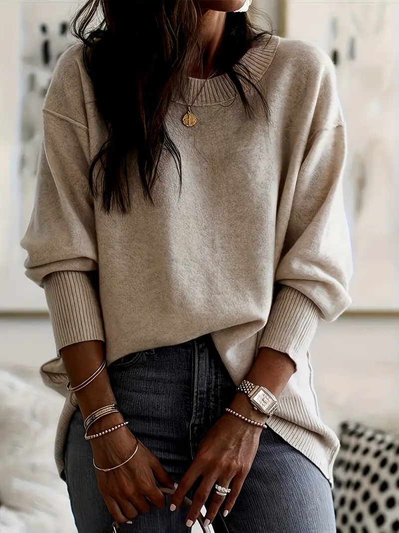 Solid Crew Neck Pullover Sweater Casual Long Sleeve Drop - Temu | Temu Affiliate Program