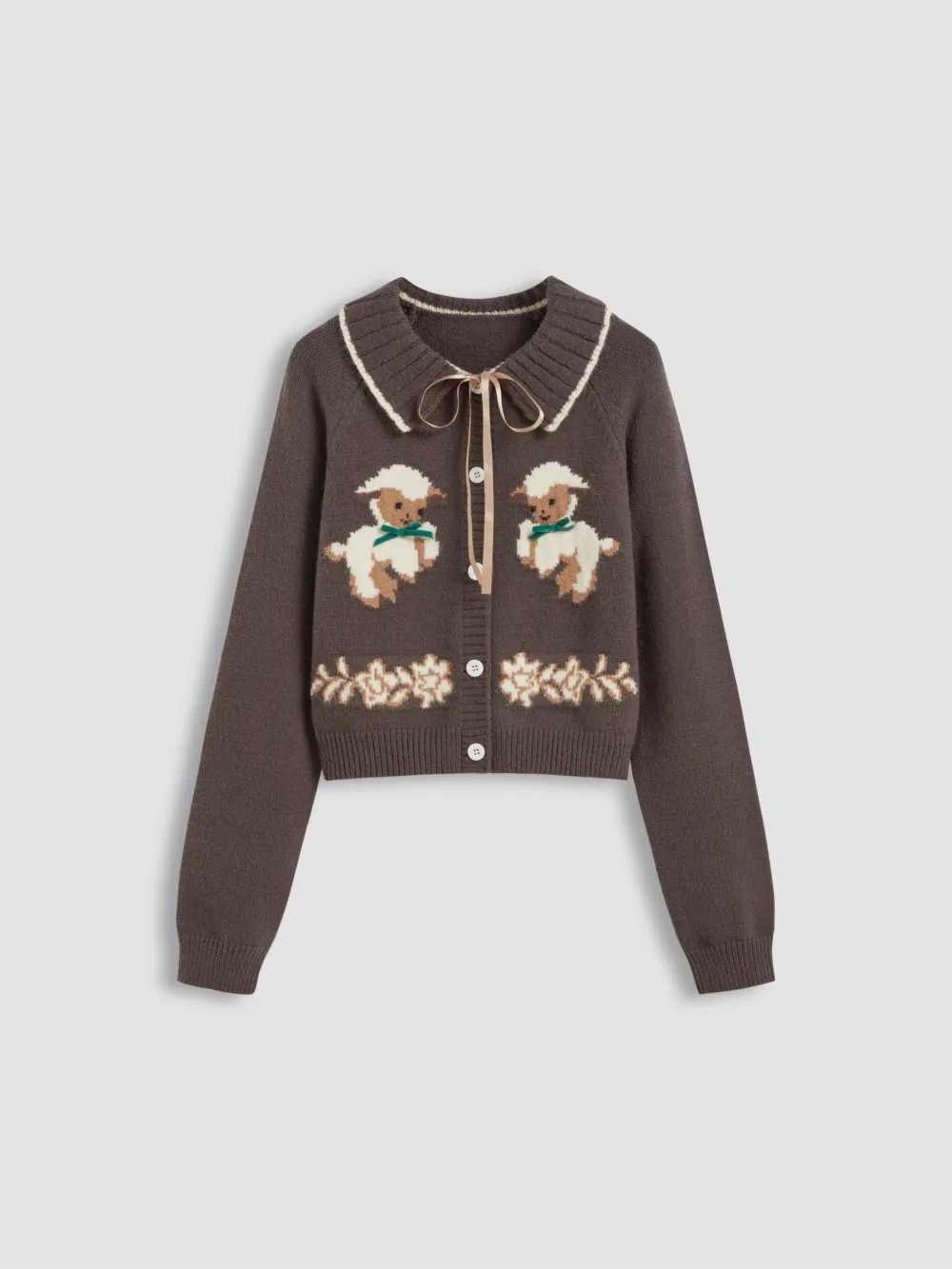 Countryside Core Knit Fabric Knit Collar Bowknot Sheep Cardigan For School Daily Casual | Cider